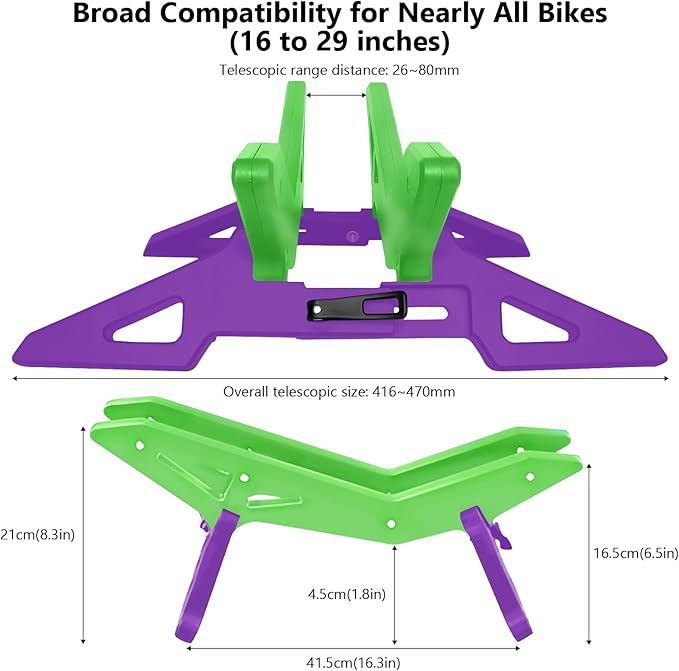 Adjustable Bike Floor Stand for 16"–29" Mountain & Road Bicycles, Foldable and Portable, Ideal for Indoor & Outdoor Garage Storage (Green)