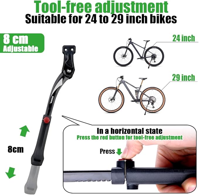 RBRL Bike Kickstand 18mm Hole Spacing, Bike Stand Aluminium Alloy Adjustable Bicycle Kickstand, Rear Side Bicycle Kick Stand for 24''-29'' Mountain Bike/Road Bike/BMX/MTB
