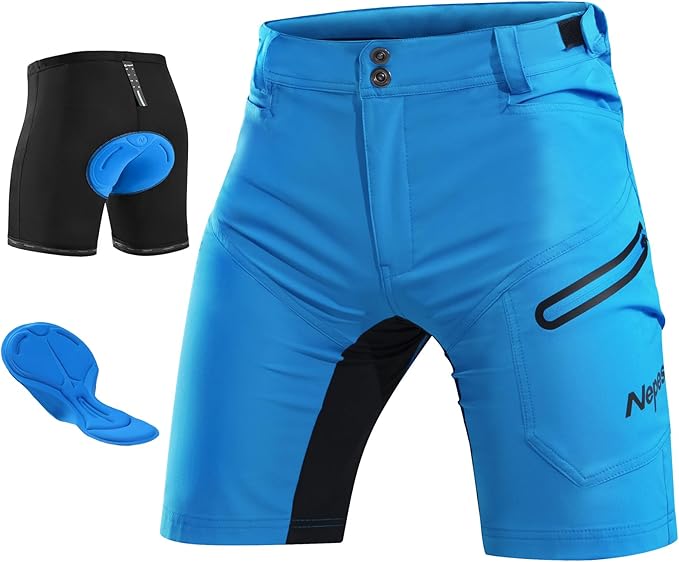 Nepest Mens Mountain Bike Shorts 3D Padded MTB Bicycle Riding Cycling Short Padding Liner Baggy Quick Dry,Zip Pockets