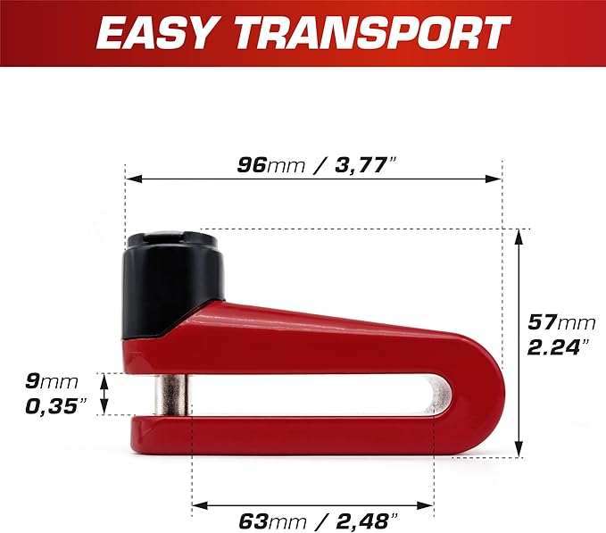 RADIKAL RK510R Motorcycle Disc Lock, ø10mm Safer, More Visible, More Deterrent, Compact Security, Effective and Deterrent Universal Anti Theft Wheel Brake Disk Lock for Motorbike Scooter Electric Bike