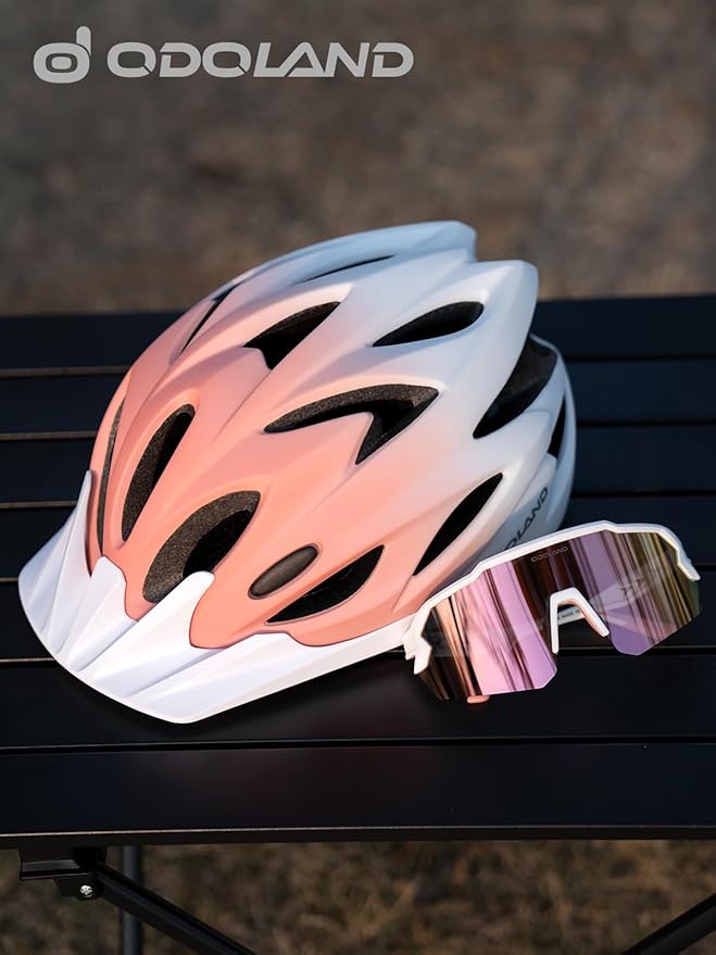 Odoland Adult Bike Helmet and Cycling Sunglasses Set for Men & Women, Safety Certified Bicycle Helmet with UV Protection Glasses for Mountain, Skating, Road, City Commuting & Outdoor Riding