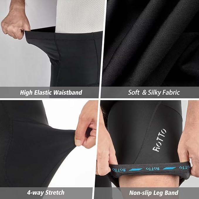 ROTTO Men's Cycling Shorts Padded Bike Shorts with Sponge & Gel Padding for Road & MTB Biking