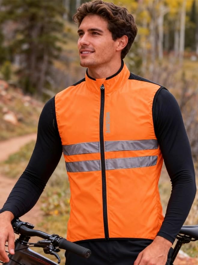 WOSAWE Men's High Visibility Cycling Wind Jacket Water Resistance Reflective Windbreaker
