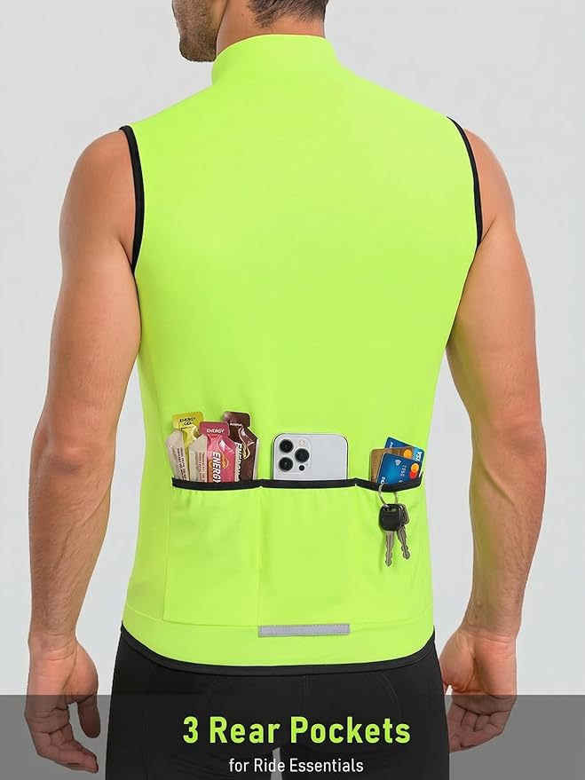 qualidyne Men’s Sleeveless Cycling Jersey, Full Zip, Quick-Dry Breathable Lightweight Knit, 3 Rear Pockets