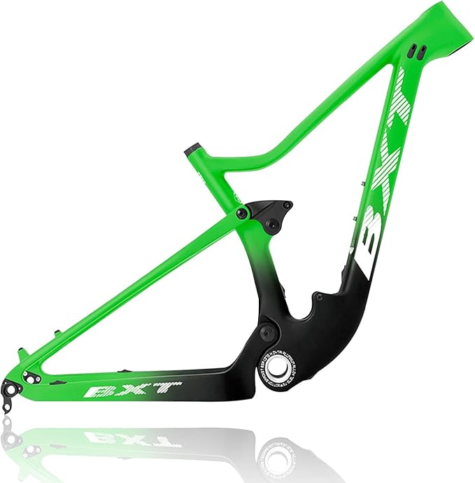 29er Full Suspension Mountain Bike Frame 16/17/19/21inch Carbon Disc Brake Bike Frame XC Soft Tail Enduro Frame Thru-Axle 12 * 142MM/Quick Release 9 * 135MM Travel 100mm(Green,29 * 16")