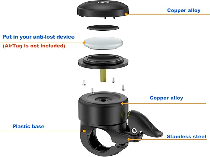 Bicycle Bell for Apple AirTag 120dB, AirTag Bike Mount GPS Tracker Waterproof Classic Brass Holder Hides Air Tag Under Bike Bell Anti-Theft