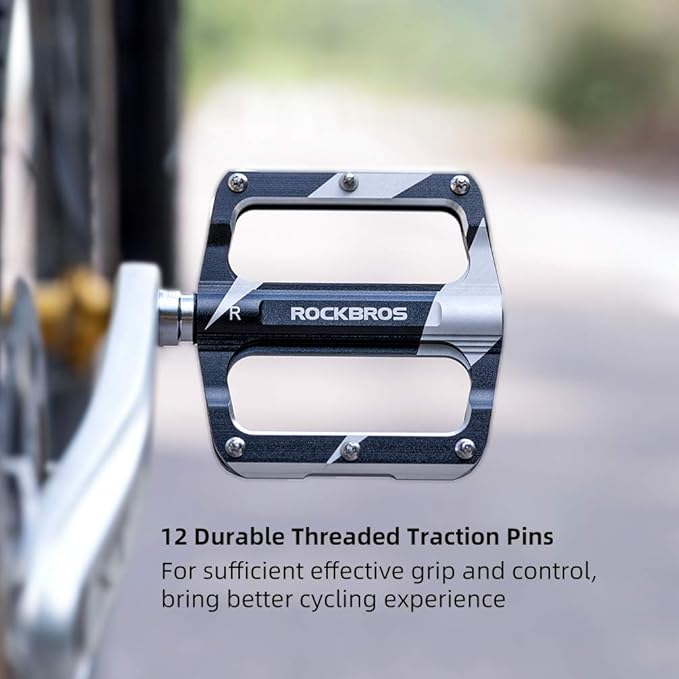 Rock BROS Mountain Bike Pedals Flat Bicycle MTB Pedals 9/16 Lightweight Road Bike Pedals Carbon Fiber Sealed Bearing Alloy Flat Pedals 1 Pair