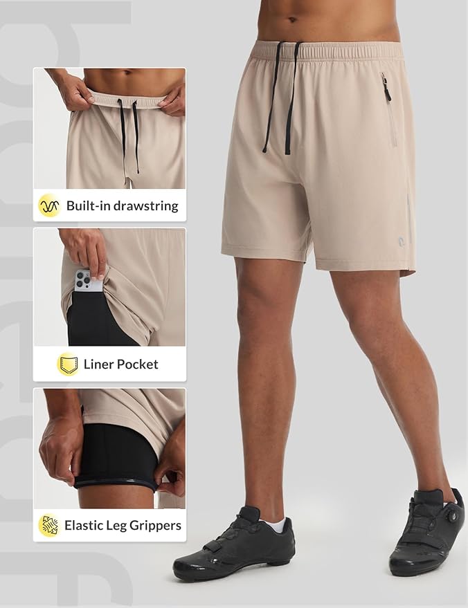 baleaf Men's 7" Mountain Bike Shorts 4D Padded Loose-fit MTB Cycling Riding Bicycle Biker Short Zipper Pockets