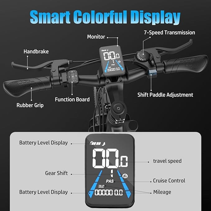 ASKGO Electric Bike for Adults, 1500W Peak Motor, 25Mph, 65Miles, 48V 10AH Removable Battery, 26“ Mountain Ebike with 7-Speed Gear for Beach Snow Commuter