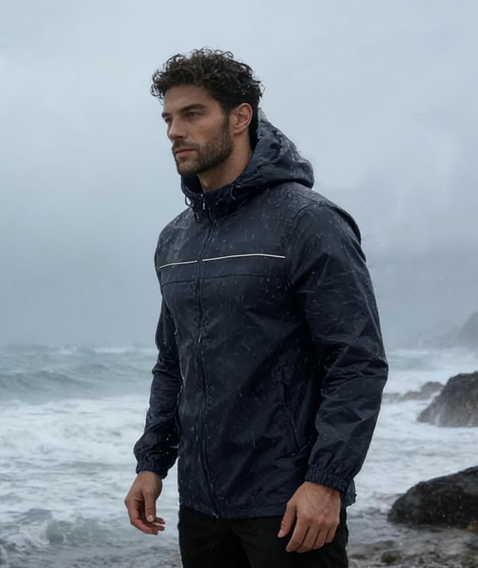 SWISSWELL Mens Rain Jacket & Coats Packable Lightweight Waterproof Windbreaker Hooded for Golf Cycling Hiking