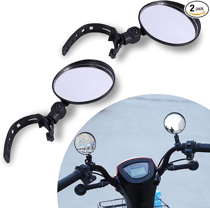 2 PCS Bike Handlebar Mirror, Scratch Resistant Bike Rear View Mirror Glass, Adjustable and Rotatable Bike Mirror Handlebar Mount (Black)