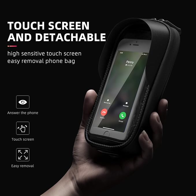 ROCKBROS Bike Frame Bag Waterproof Top Tube Phone Bag Touch Screen Cell Phone Holder Bicycle Pouch for Mountain ebike Road Bikes Compatible with iphone 11 12 13 8 X 10 XR Below 6.7''