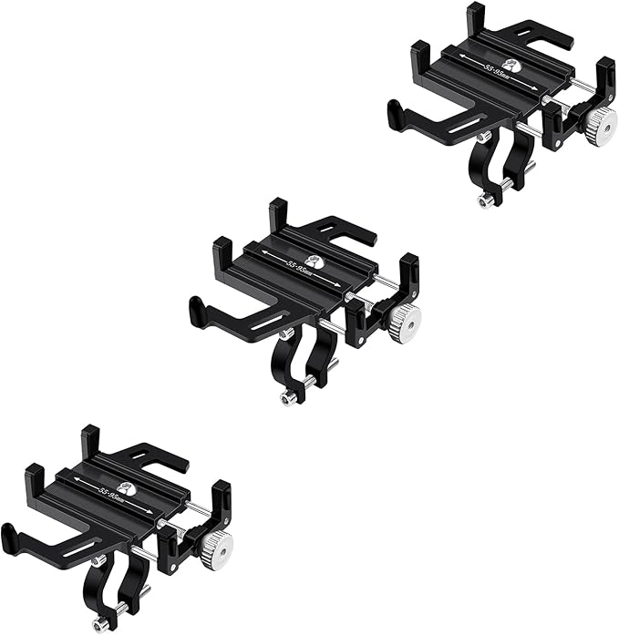 NineLeaf 3PK Bike Phone Mount Holder, Aluminum Motorcycle Phone Mount, Handlebar Mount Phone Holder 90°180°270°360°Rotating for Exercise Bike Ebike Scooter Camera Friendly Suitable for2.2-3.7" Phones