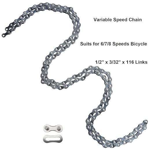WEEROCK Bike Chain Suits for 6/7/8 Speed Bicycle Chain 1/2 x 3/32 Inch 116 Links Magic Buckle with Chain Cutter