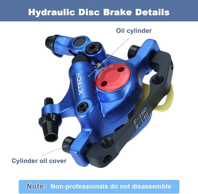 HB-100 Line Pulling Hydraulic Disc Brake Calipers，Mechanical Disc Brakes for MTB, Mountain Bike, E-bike and Electric Bike 2PCS Front/Rear Black/Red/Gold (Blue)