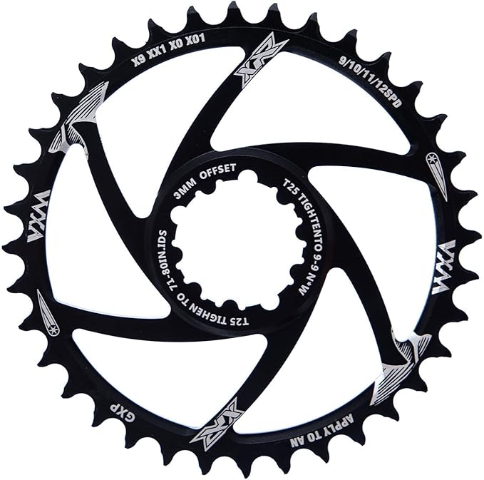 YBEKI Narrow-Wide Chainring 30T-38T - CNC 7075-T6 Aluminum MTB Chainwheel for SRAM GXP/XX1/X01 (3mm/6mm Offset) | Eagle Tooth Design | Ultra-Light 60-80g | Hard Anodized Black