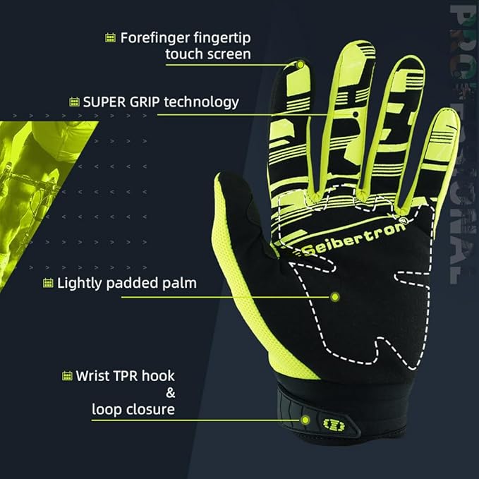 Seibertron Unisex BMX MX ATV MTB Racing Mountain Bike Bicycle Cycling Off-Road/Dirt Bike Gloves Road Racing Motorcycle Motocross Sports Gloves Touch Recognition Full Finger Glove