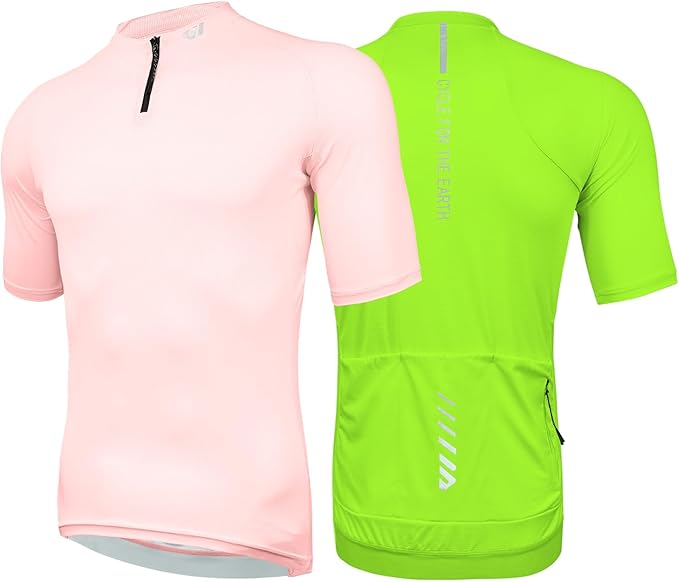 Wulibike Cycling Jersey Men Short Sleeve, Road Bike Shirts 1/4 Zipper with Pockets, Bicycle Clothing Breathable Quick Dry