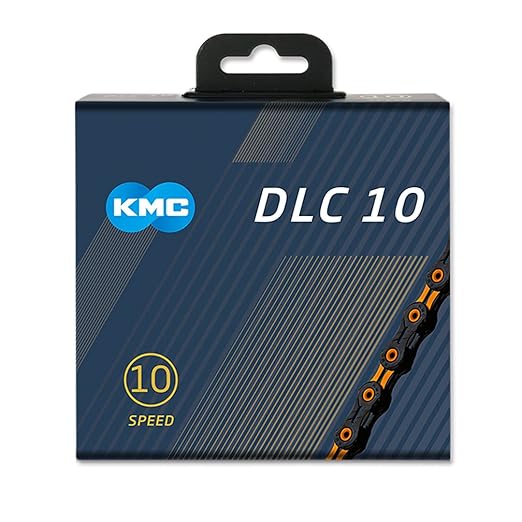 KMC 10-Speed DLC10 Series High-Performance Chain | for Road/Mountain/Gravel | Shimano, SRAM, and Campagnolo Compatible | 116 Links, Missing Link Included | Orange