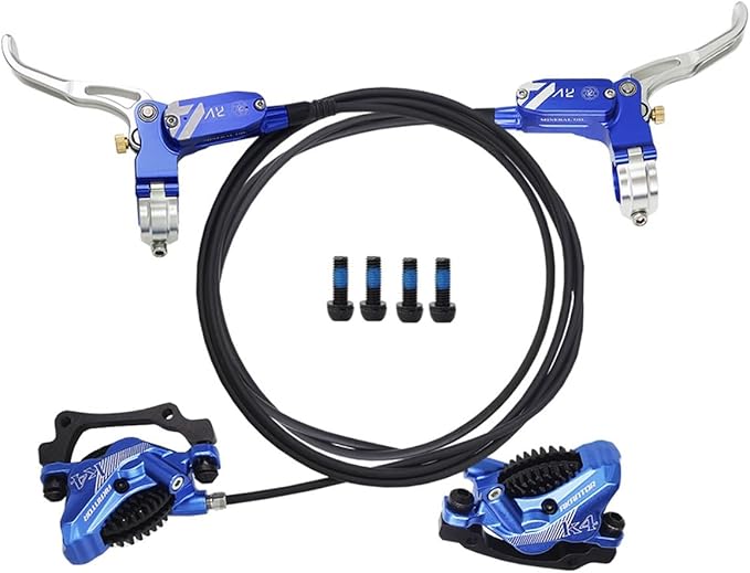 FukkeR Bicycles Aluminum Disc Brakes Front & Rear 900mm/1600mm 4-Pistons E-Bikes Electric Power-Off Hydraulic Brake Fit 160mm Rotor for Mountain Bikes BMX EBike XC Trail