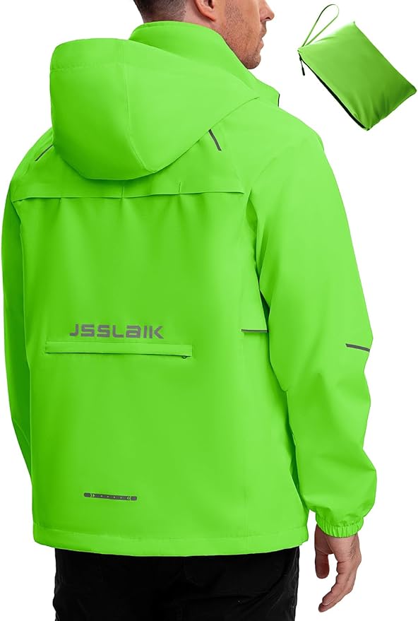 Men's Rain Jacket Waterproof Windproof Breathable for Hiking Cycling Commuting with Hood & Pockets