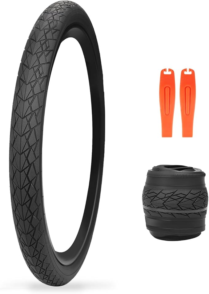 MEGHNA Bike Tire 20/24/26/27.5 inch Foldable Replacement Cruiser Bike Tire Mountain Bike Groove Anti-Slip with Tire Lever for Kids Hybrid Bike