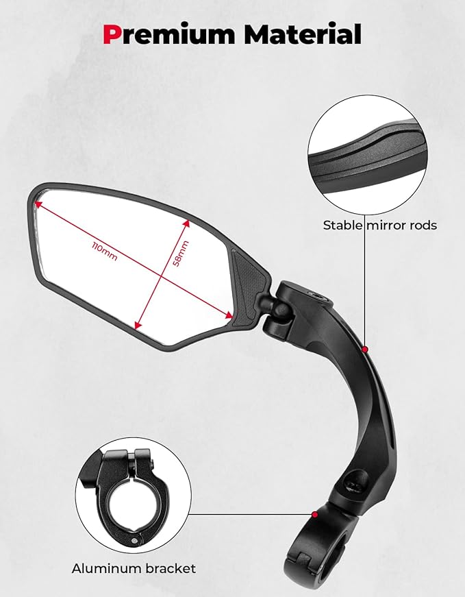KEMIMOTO Bike Mirror 2 PCS, Wide-Angle HD Rearview Mirror for Bicycle Handlebars, 360° Adjustable & Foldable Safe Rear View Mirror for E-Bike, Scooter, Universal Fit Bike Accessories