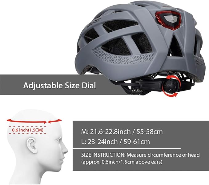 Adult-Men-Women Bike Helmet with Light - Mountain Road Bicycle Helmet with Replacement Pads & Detachable Visor