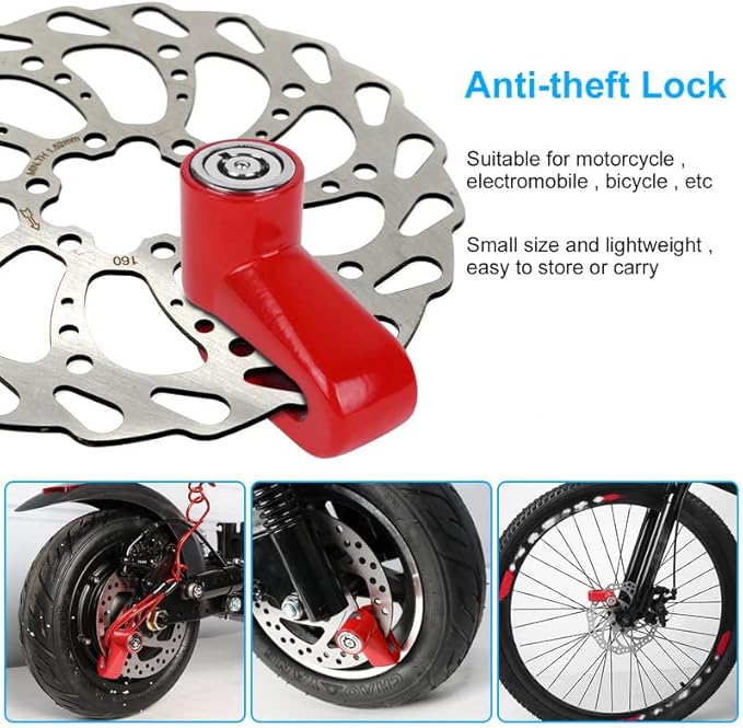 Ainiv Disc Brake Lock, E Scooter Locks Anti-Theft, Cable Bike Locks Waterproof 5FT /12mm Cable with 2 Keys for Scooter, Bike, Electric Bike, Skateboards, Strollers, Lawnmowers with Lock Holders-Red