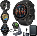 Garmin Fenix 8 Premium Multisport GPS Running Smartwatch, 47 mm | AMOLED, Dive-Rated, Built-in Flashlight | Carbon Gray DLC Titanium with Pebble Gray Band with Signature Series Charging Stand
