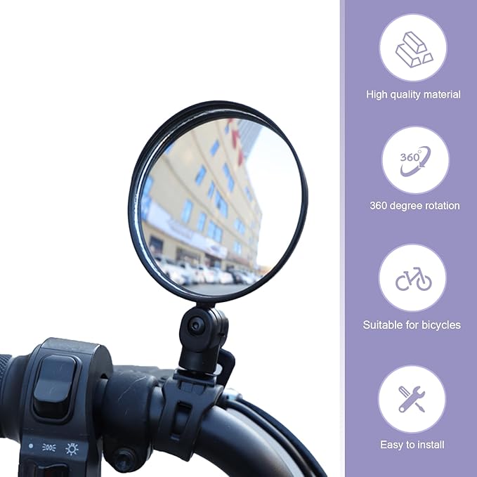 2 PCS Bike Mirror Handlebar Mount, Adjustable Rotatable Bike Rear View Mirror with HD Glass, Quick Install Bicycle Bar End Mirror, Safe Cycling Convex Mirror, for Mountain Road Bikes (Black)