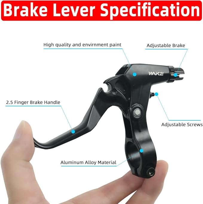V Brakes, Linear Bicycle Brake Set, Bicycle Brake Levers 2pcs Mountain Bike Brake Handles 2.5 Finger 2.2cm Diameter for Most Bicycle, Road Bike, MTB, BMX, Cycling (Aluminum Alloy, Non-Slip)