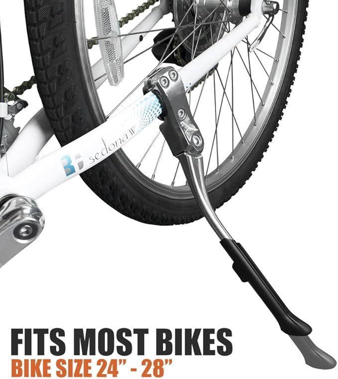 BV Rear Bike Stand for 24"-28" Bikes - Adjustable Bike Kickstand for Adult Bike with 8 Height Levels, Non-Slip Foot & Clamp Grip - Weather-Resistant Aluminum Alloy Bicycle Stand for Road, Mountain BMX