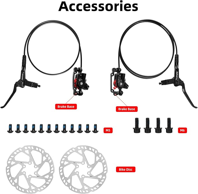 2-Pistons MTB Disc Brake Set Hydraulic Disc Brake Kit Left Rear Right Front with 160mm Rotors Aluminum Alloy Hydraulic Brake Fit for Mountain Bike E-Bike Fat Bike (Black)