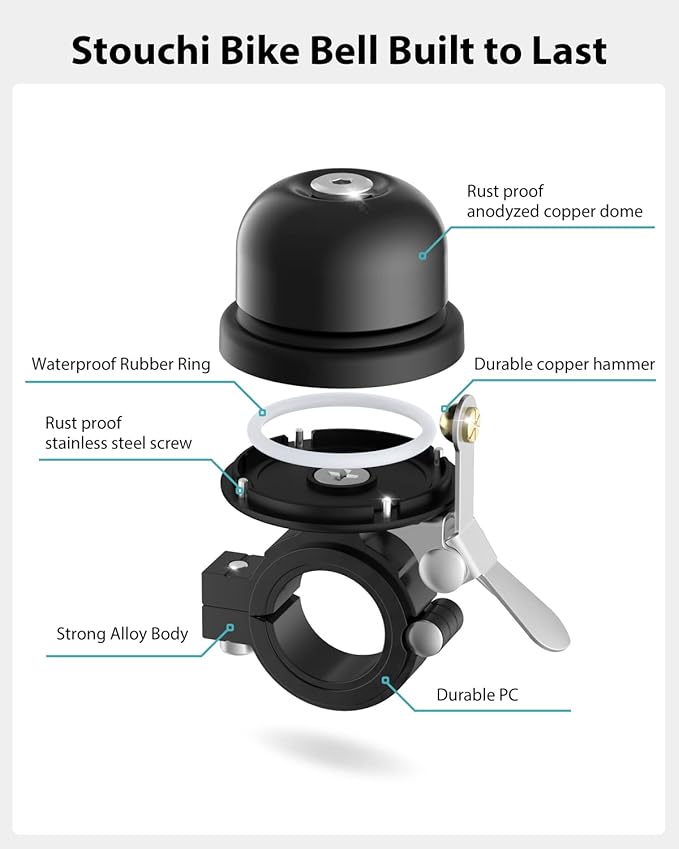 Bicycle Bell for Apple AirTag, Stouchi AirTag Bike Mount GPS Tracker Waterproof Classic Brass Holder Hides Air Tag Under Bike Bell Anti-Theft 2 Sizes for Choice