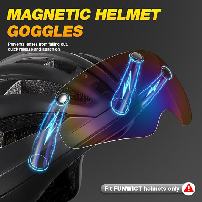 Magnetic Bike Helmet Goggles, Removable/Detachable Sun Visors Shield for Cycling Bicycle Helmet FW001