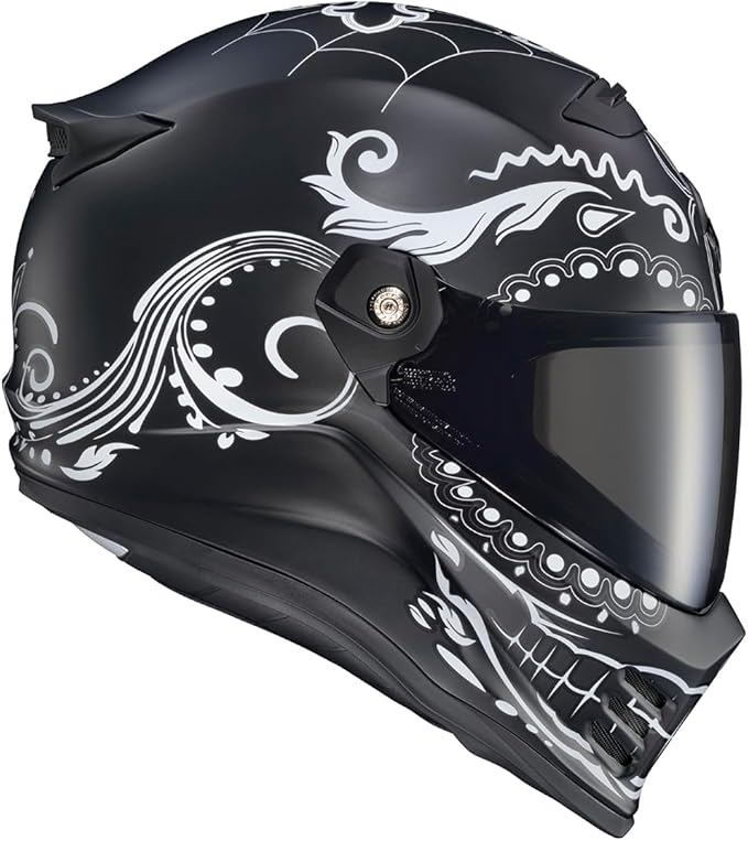 ScorpionEXO Covert FX Full Face Adult Motorcycle Helmet Street Fighter Style - Bluetooth Ready Speaker Pockets DOT ECE El Malo (White/Matte Black - 2X-Large)