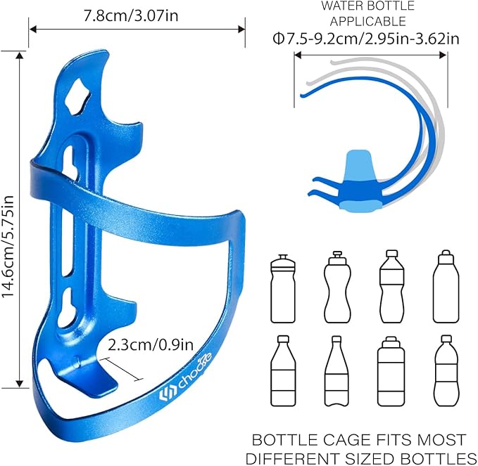 Chooee Bike Water Bottle Holder Aluminum, Bicycle Water Bottle Cage for Road Bikes Mountain Bikes Blue 2-Pack