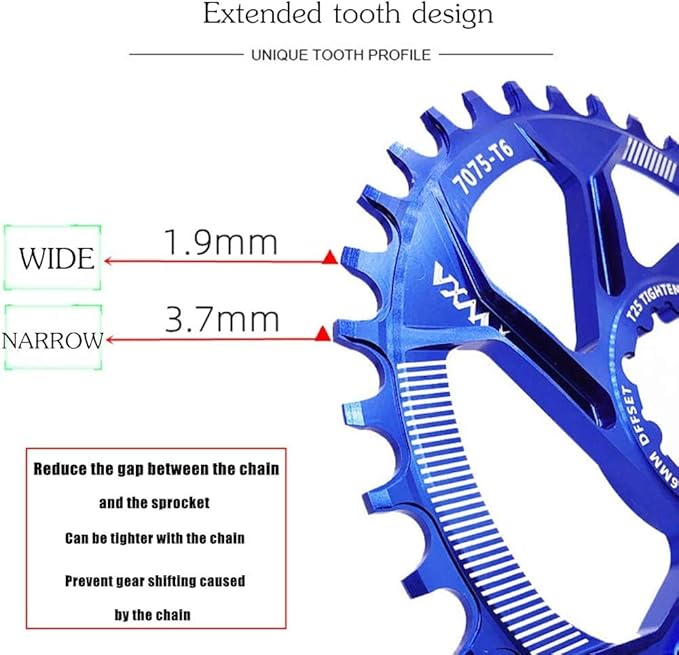 YBEKI Narrow-Wide Chainring 30T-38T - CNC 7075-T6 Aluminum MTB Chainwheel for SRAM GXP/XX1/X01 (3mm/6mm Offset) | Eagle Tooth Design | Ultra-Light 60-80g | Hard Anodized Black