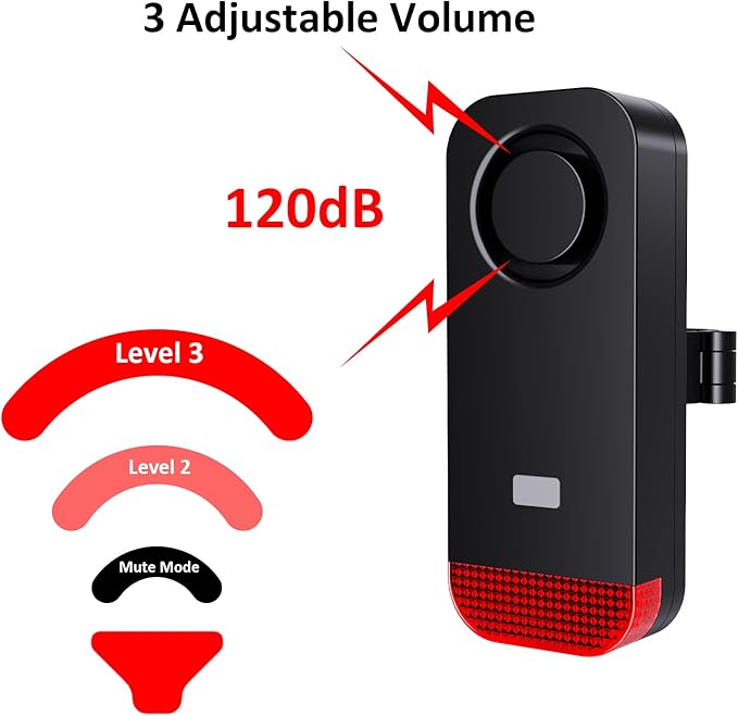 Bike Alarm for eBike, 120dB Anti-Theft Alarm with Remote for Bicycle/Electric Scooter/Motorcycle/Moto, Wireless Motion Vibration Sensor Antitheft Alert System with Warning Light