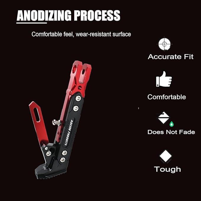 Motorcycle Universal Kickstand Adjustable Modified CNC Aluminum Alloy Adjustable Tripod Holder Kickstand Foot Side Support Stand Motor Scooter Motorbike Motocross Electric Dit Pit Bike （Red) (Red)