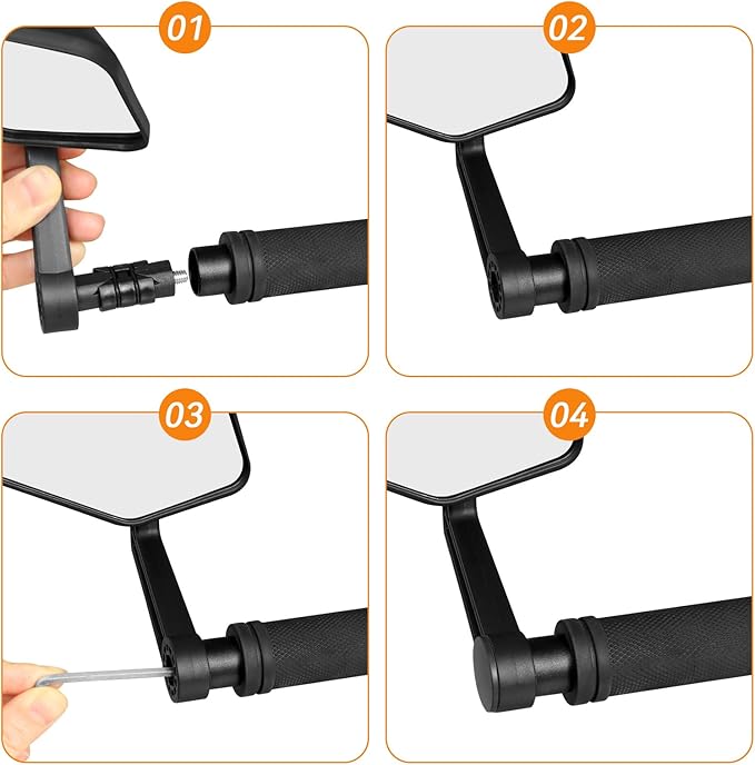 Bike Mirror, Bar End Bicycle Mirror, HD Glass Scratch Resistant and Fall Resistant E-bike Rear View Mirrors, Safe Cycle Mirror for Handlebar for E-bike, City Bikes (Left&Right 0.59-0.9")