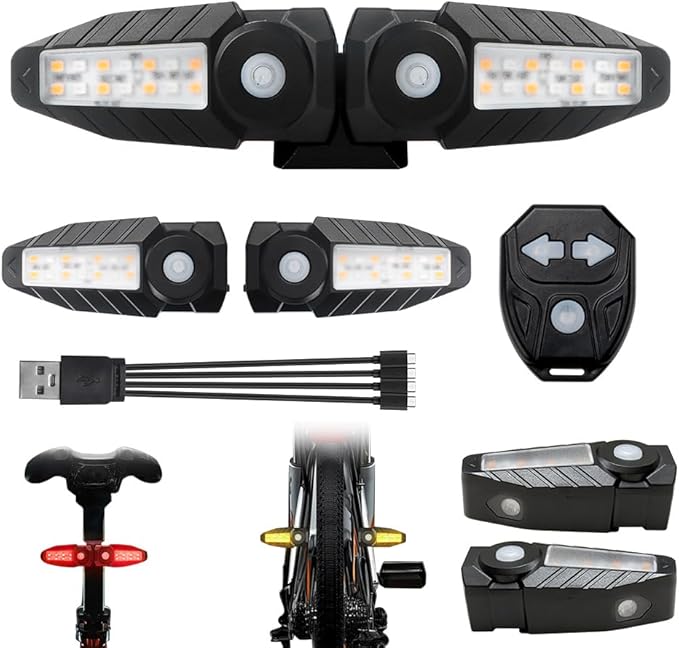 Teguangmei Upgrade Bike Tail Light with Projection USB Rechargeable Bike Turn Signals 150 Lumen Ultra Bright Turn Signals for Bicycle with Alarm Horn Bicycle Rear Light for Night Riding, 5 Mode