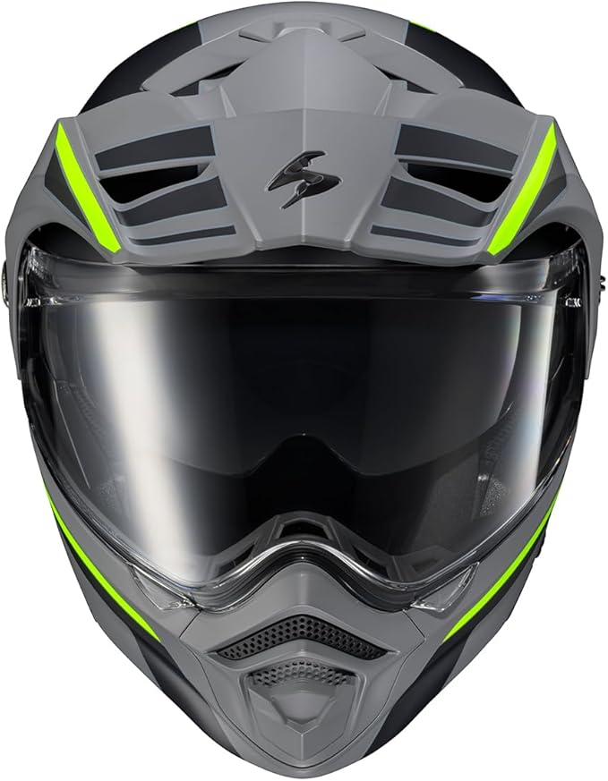 ScorpionEXO AT960 Modular Adventure Street Motorcycle Helmet with Bluetooth Ready Speaker Pockets DOT ECE Approved Monk (Grey/Hi-Viz - 2X-Large)