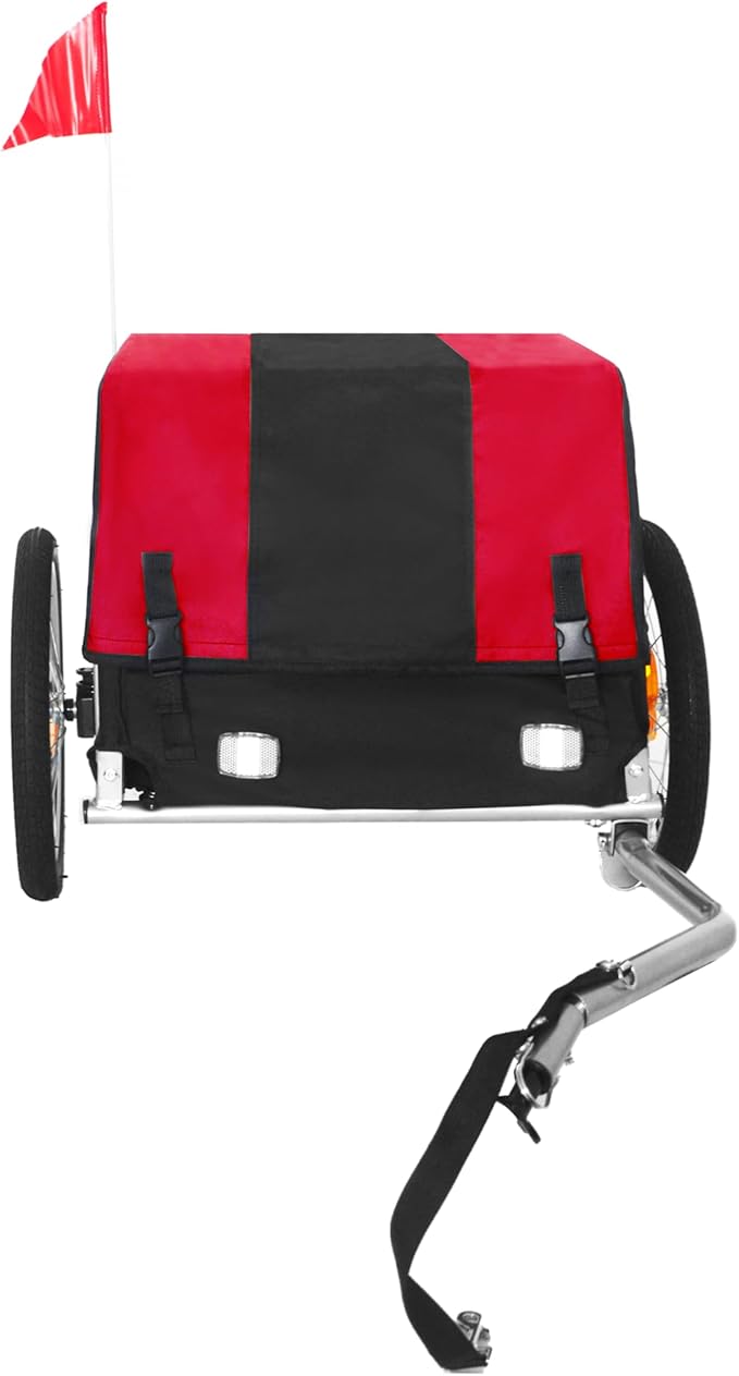 Heavy-Duty Bike Cargo Trailer with Removable Waterproof Cover – 88 lbs Capacity, 16" All-Terrain Wheels & Foldable Design for Camping, Groceries, Hauling Essentials, Black+Red