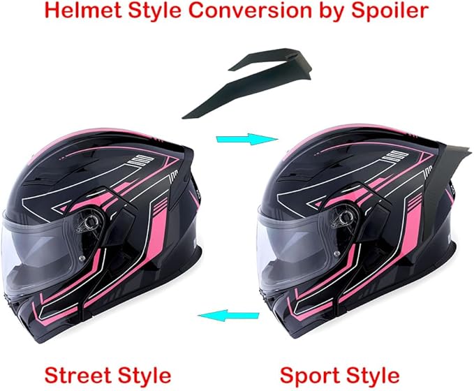 1Storm Motorcycle Modular Full Face Helmet Flip up Dual Visor Sun Shield: HB89 Arrow Pink