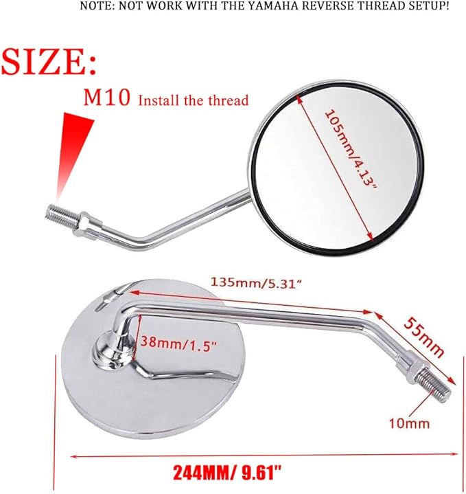 Rear View Mirror 10mm Motorcycle Scooter Round Moped Mirrors for Honda Honda CB 350 450 500 550 600 650 900 750 Suzuki Kawasaki/Universal M10 Chrome Motorcycle Rearview Side Mirrors for Handlebars