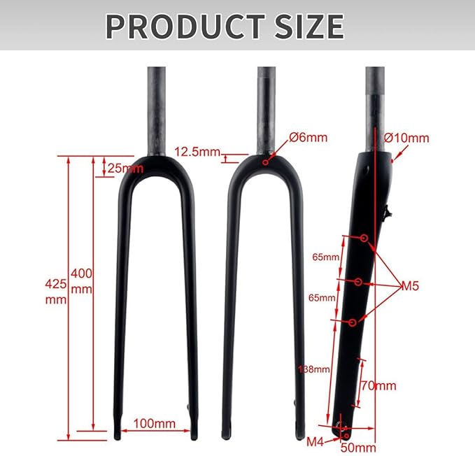 Gravel 700C Carbon Fiber Rigid Fork Road Bike Forks QR 9 * 100mm 1-1/8" 28.6mm Straight/Tapered Tube Hard Front Fork Front Fork Bikes for 55C Tires Disc Brake