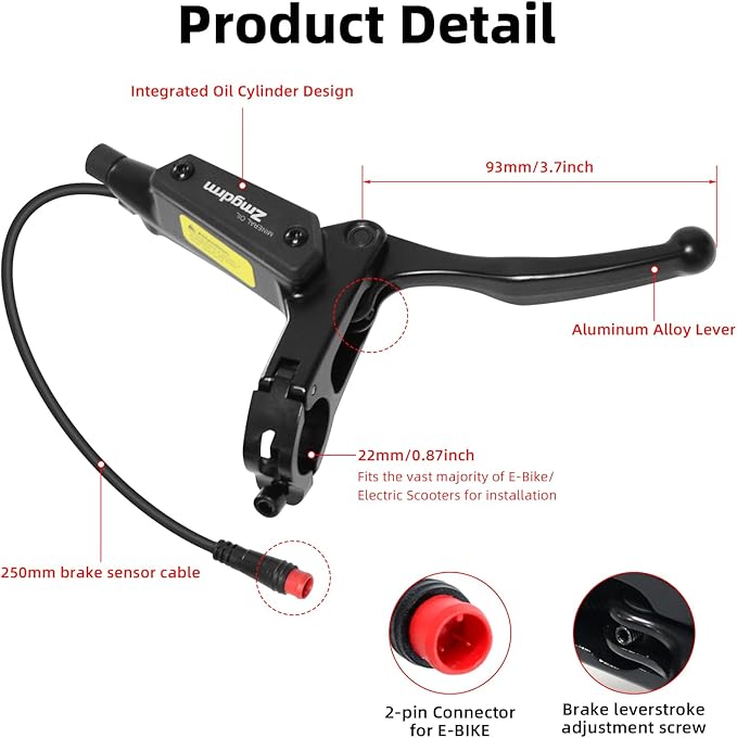 Hydraulic Disc Brake Set for E-bike, 4-Pistons 2-PIN Power-Off Pre-Bled with Mineral Oil Brakes Kit with 2Pcs 160mm 2.2mm Thick Rotors for eBike, Mountain Bike, Road Bike
