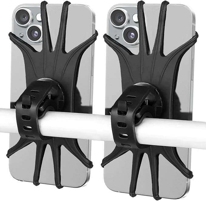 Bike Phone Mount 2 Pack, Universal Motorcycle Phone Holder for Bike, 360°Rotation Silicone Bicycle Phone Holder Handlebar Phone Mount Compatible with iPhone, Samsung, All Smartphones
